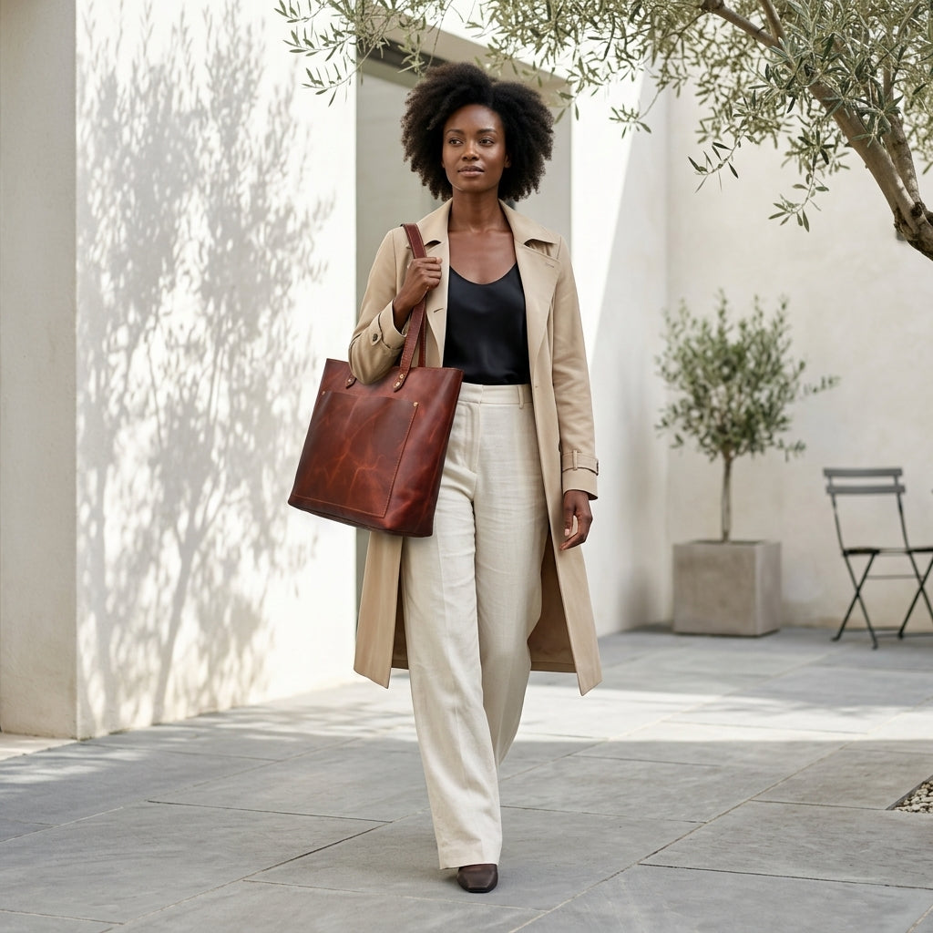 OTTAVIA™ • Bolso Tote Grande Piel Genuina Búfalo con Cremallera | Accesorios de Autor