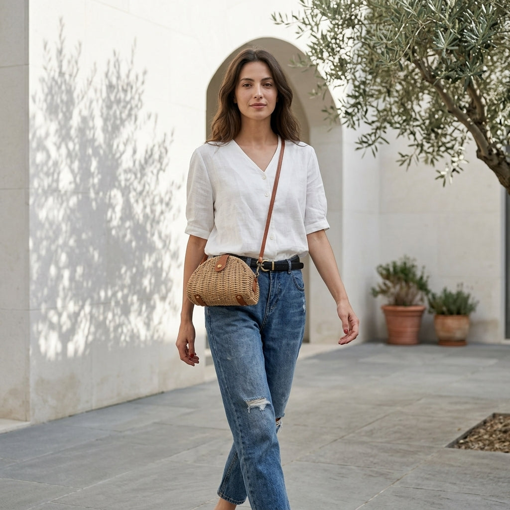 GEMMA™ • Mini Bolso Crossbody Oval Paja Natural Verano | Accesorios de Autor
