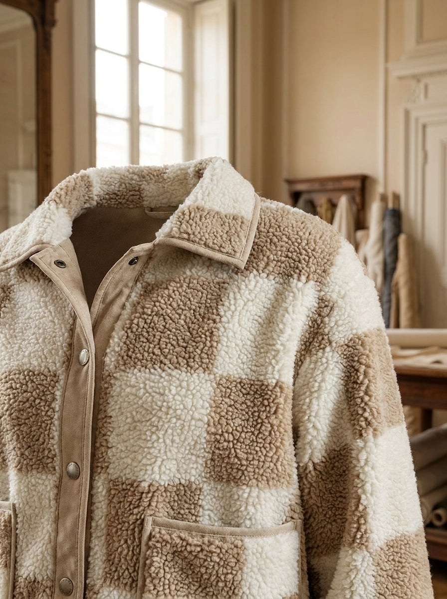 NATALIA™ • Chaqueta Sherpa Cuadros con Botones