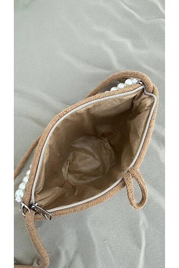 JOLANDA™ • Bolso de Hombro Tejido Perlas Marrón Oscuro Minimal | Accesorios de Autor