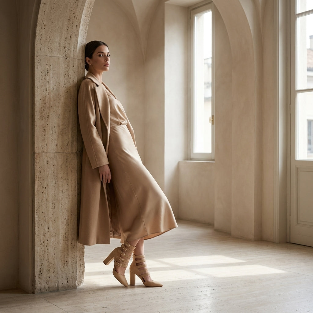 AURORA™ • Sandalia de Tacón Ante Premium Arena | Calzado de Autor