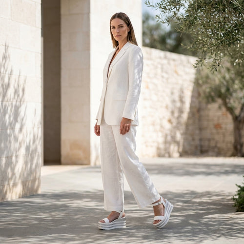 CAMILLA™ • Cuña de Piel Vegana Premium Off-White | Calzado de Autor
