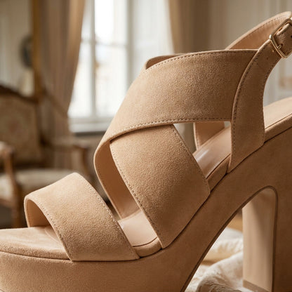 GIORGIA™ • Sandalia de Tacón Alto Ante Premium Taupe | Calzado de Autor
