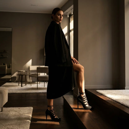SERENA™ • Salón Negro de Piel Vegana Premium Punta en Pico | Calzado de Autor