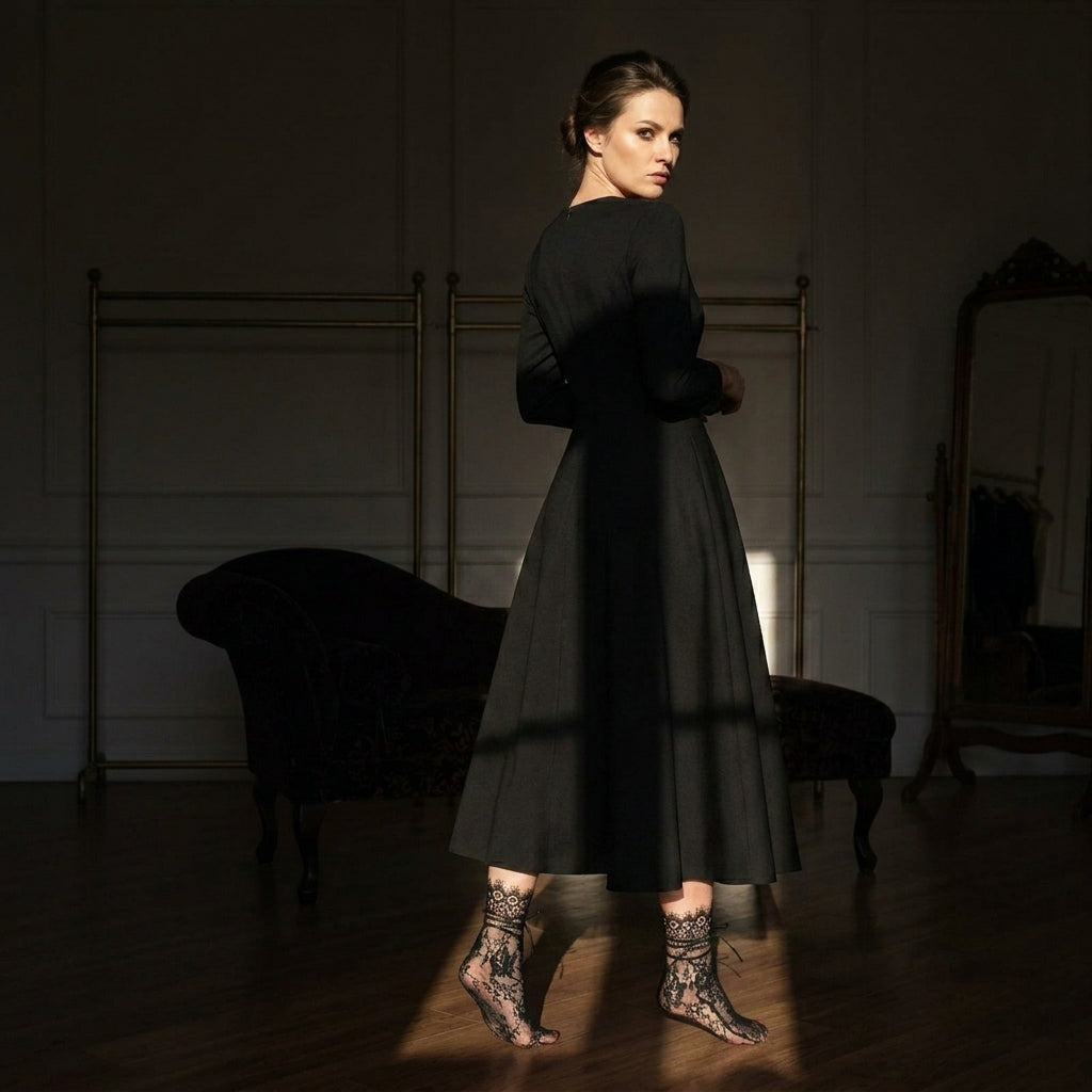 SILVIA™ • Calcetines de Encaje Negro con Lazo | Accesorios