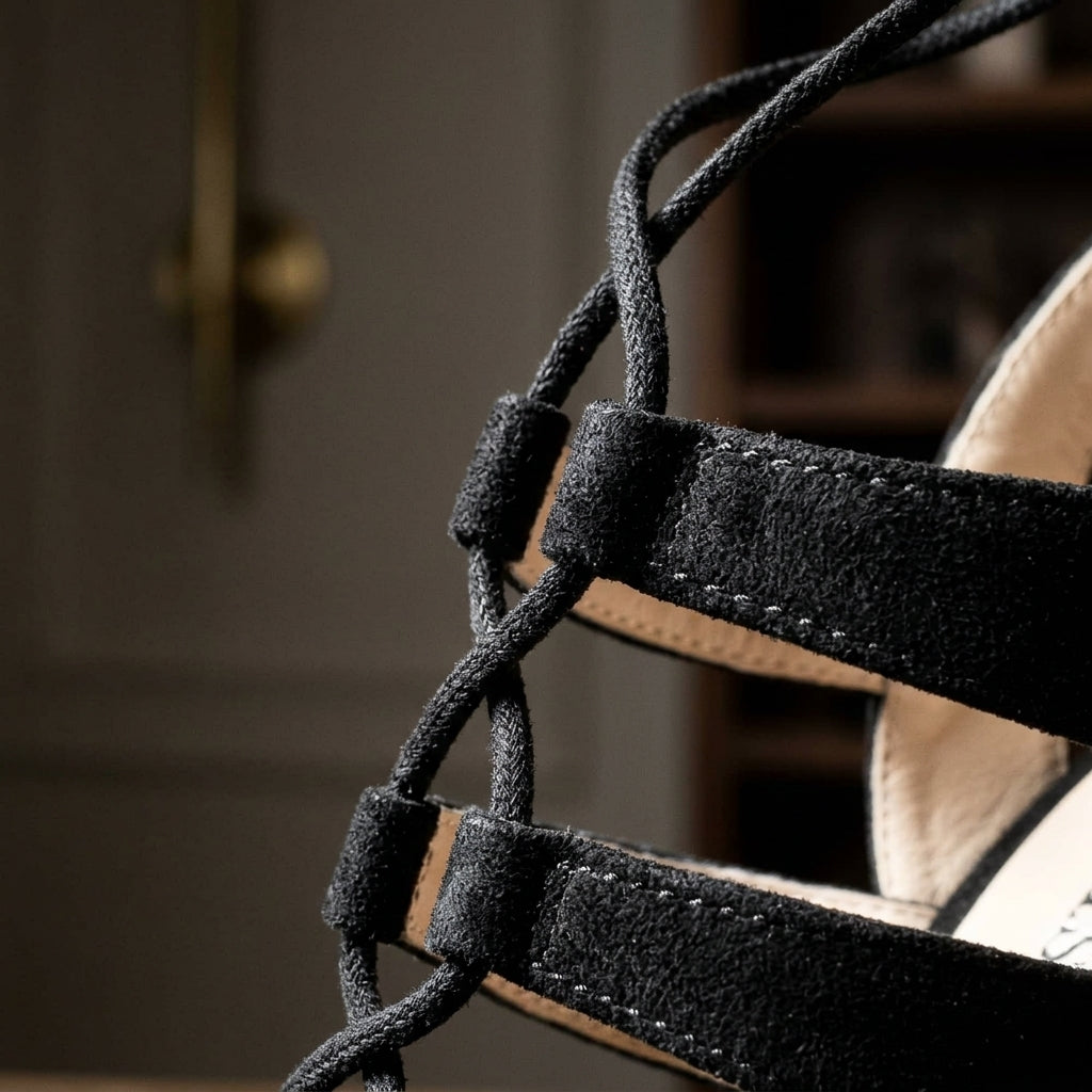 GINEVRA™ • Sandalia de Tacón Alto Ante Vegano Negro | Calzado de Autor