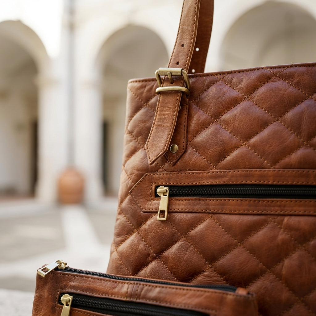 MARGHERITA™ • Bolso Tote + Bolso Pequeño Piel Genuina | Accesorios de Autor