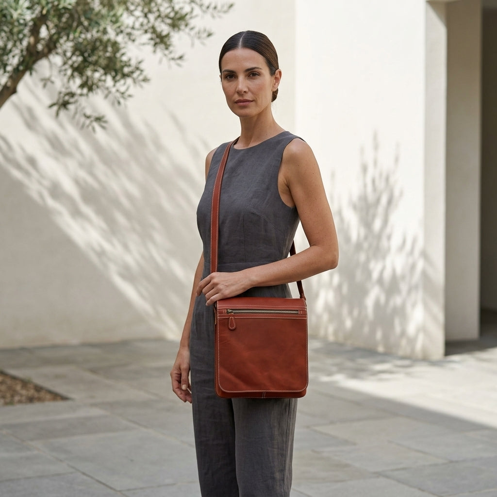 ADRIANA™ • Bolso Crossbody Piel Genuina Naranja | Accesorios de Autor