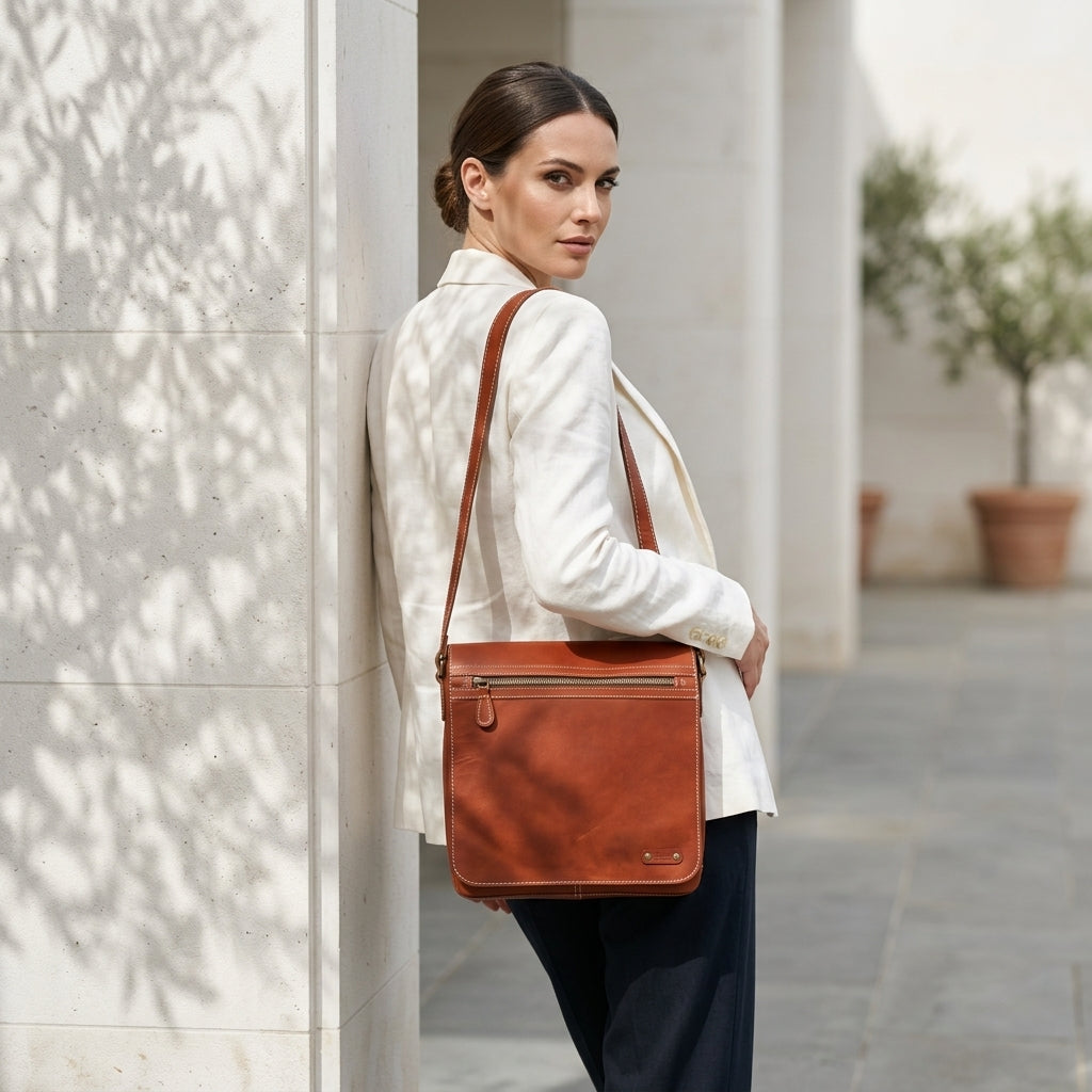ADRIANA™ • Bolso Crossbody Piel Genuina Naranja | Accesorios de Autor