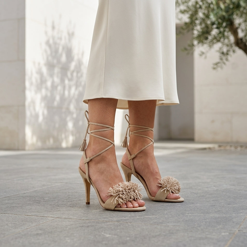 ROMINA™ • Sandalia de Tacón Alto Piel Vegana Premium Beige | Calzado de Autor