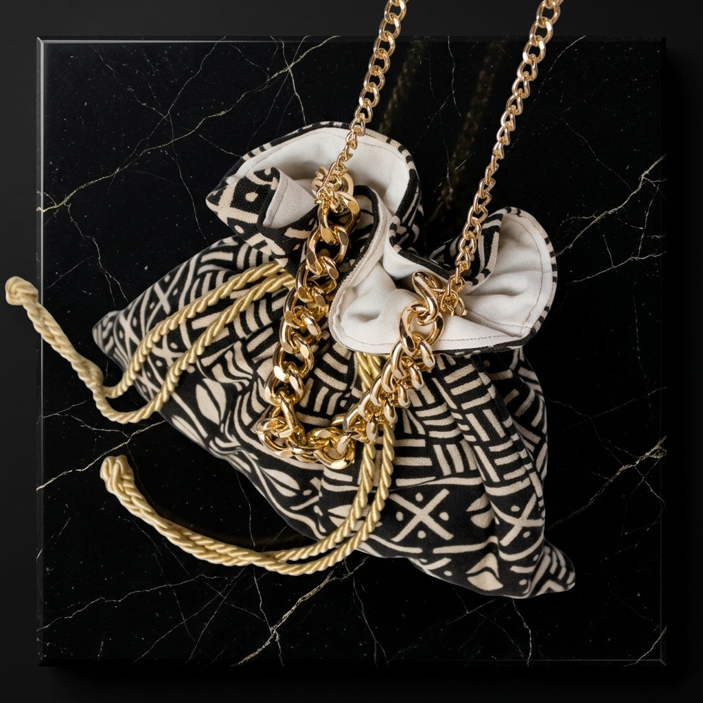 GRAZIA™ • Bolso Artesanal Bogolanés Algodón Pintado a Mano África | Accesorios de Autor