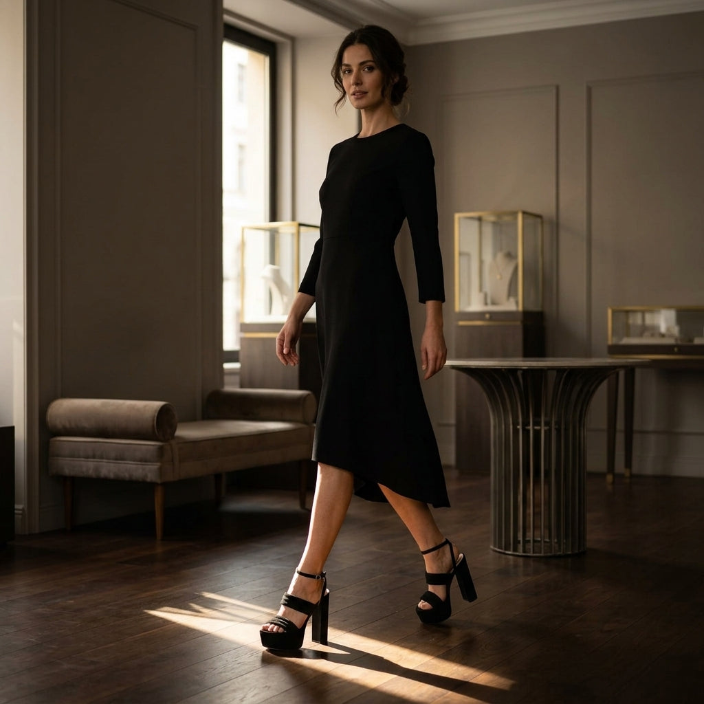 MIRELLA™ • Sandalia de Tacón Alto Eco-Suede Negro | Calzado de Autor