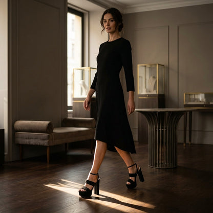 MIRELLA™ • Sandalia de Tacón Alto Eco-Suede Negro | Calzado de Autor