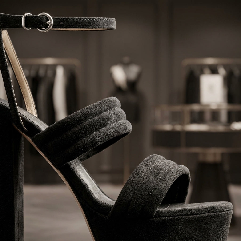 MIRELLA™ • Sandalia de Tacón Alto Eco-Suede Negro | Calzado de Autor