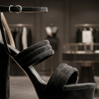MIRELLA™ • Sandalia de Tacón Alto Eco-Suede Negro | Calzado de Autor