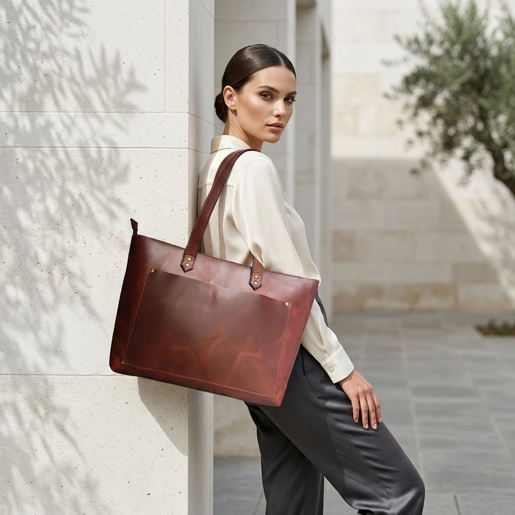 OTTAVIA™ • Bolso Tote Grande Piel Genuina Búfalo con Cremallera | Accesorios de Autor