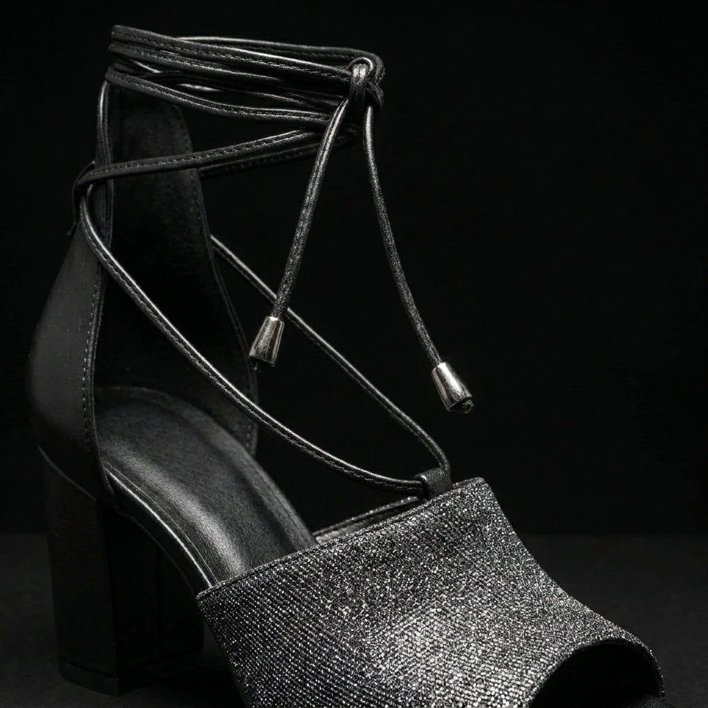 TEODORA™ • Sandalia de Tacón Alto Piel Premium Negro Plata | Calzado de Autor