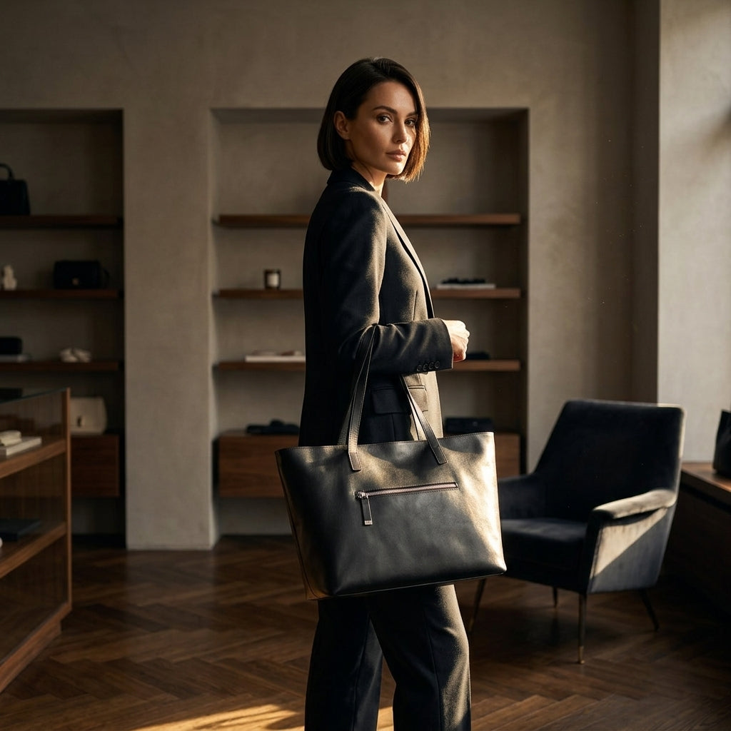 UMBERTA™ • Bolso Tote Mediano Piel Genuina Cremallera Superior | Accesorios de Autor