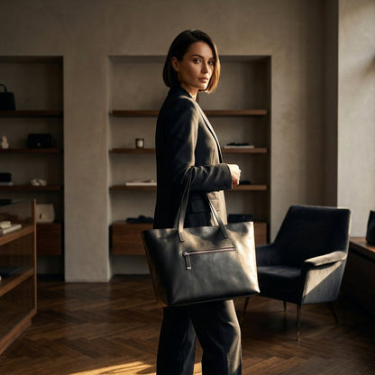 UMBERTA™ • Bolso Tote Mediano Piel Genuina Cremallera Superior | Accesorios de Autor