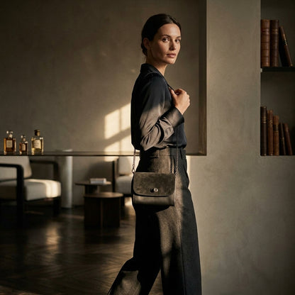 FLORIANA™ • Mini Bolso Crossbody Piel y Ante Bicolor Cadena Extraíble | Accesorios de Autor