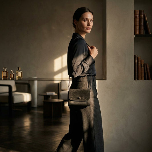 FLORIANA™ • Mini Bolso Crossbody Piel y Ante Bicolor Cadena Extraíble | Accesorios de Autor