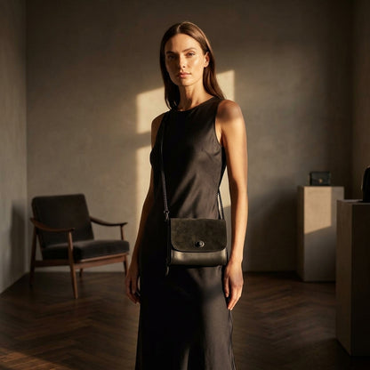 FLORIANA™ • Mini Bolso Crossbody Piel y Ante Bicolor Cadena Extraíble | Accesorios de Autor