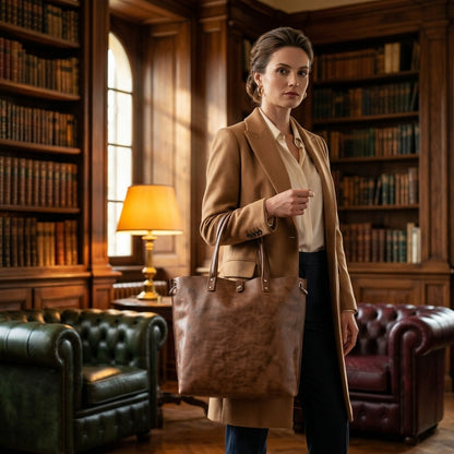 HELENA™ • Bolso Tote Piel Genuina Caramelo Correa Extraíble | Accesorios de Autor