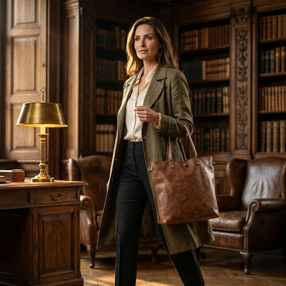 HELENA™ • Bolso Tote Piel Genuina Caramelo Correa Extraíble | Accesorios de Autor