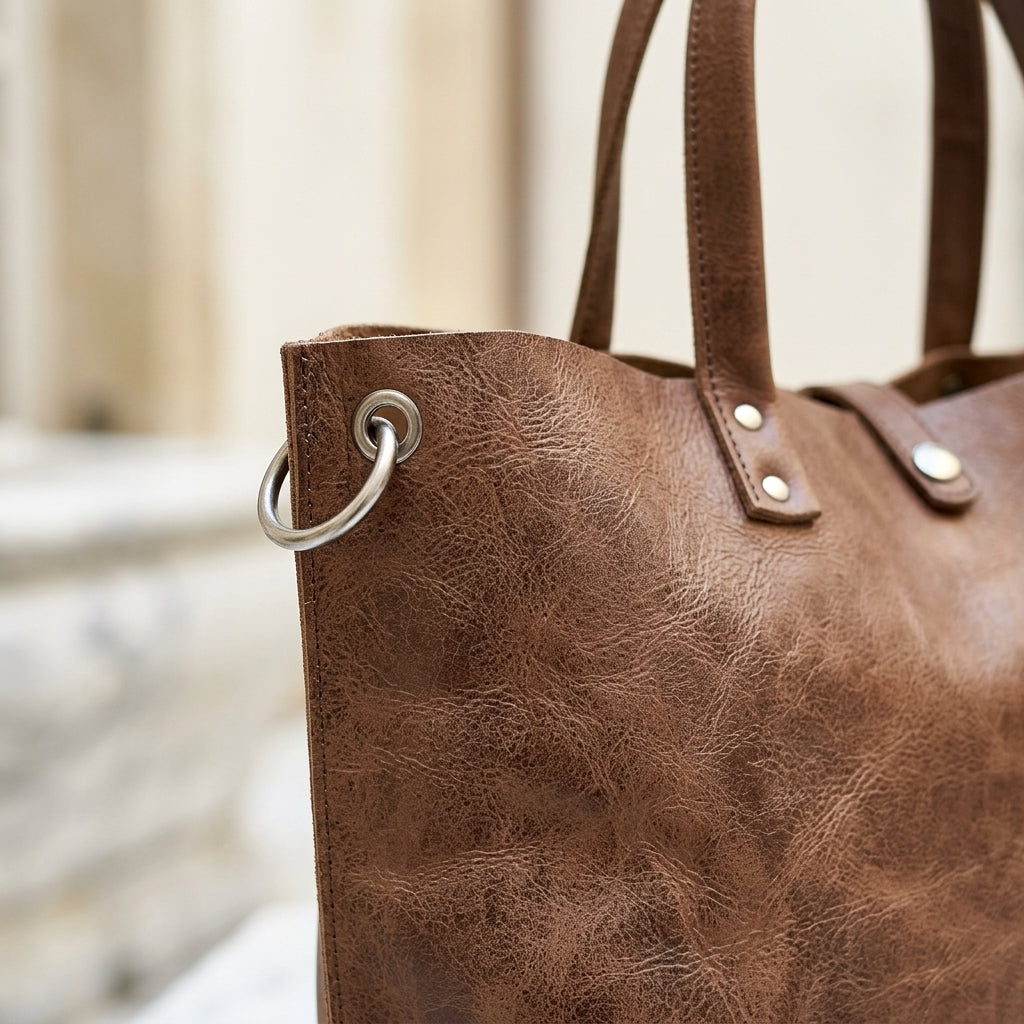 HELENA™ • Bolso Tote Piel Genuina Caramelo Correa Extraíble | Accesorios de Autor