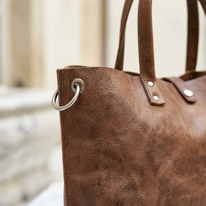 HELENA™ • Bolso Tote Piel Genuina Caramelo Correa Extraíble | Accesorios de Autor