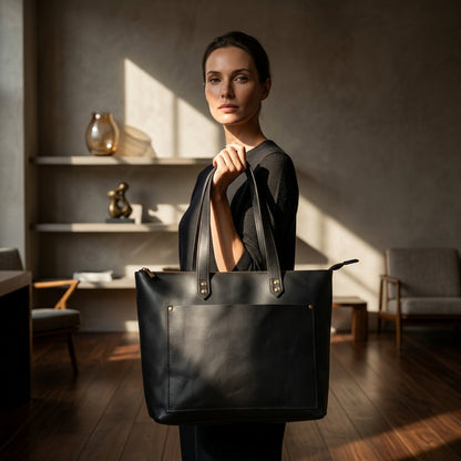 IRENE™ • Bolso Tote Piel Genuina Búfalo Cremallera Cabe Portátil | Accesorios de Autor