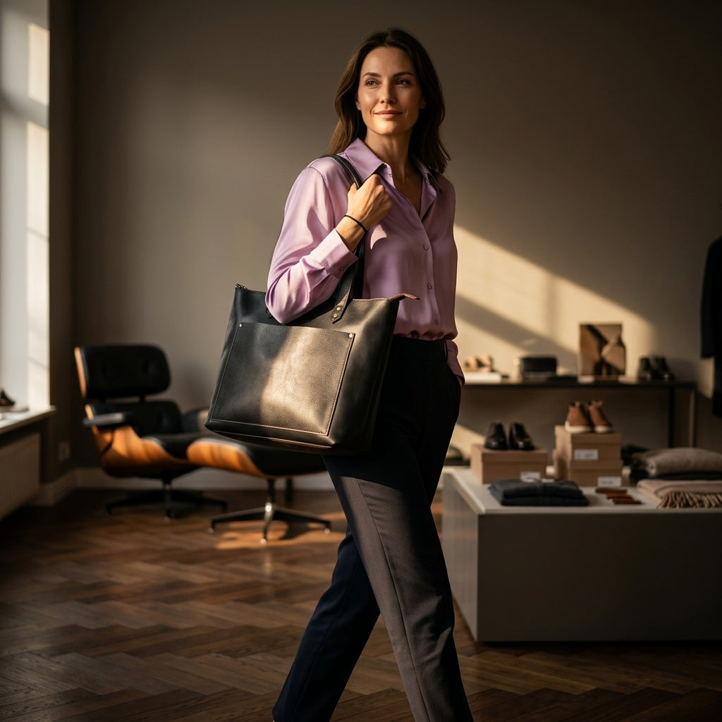 IRENE™ • Bolso Tote Piel Genuina Búfalo Cremallera Cabe Portátil | Accesorios de Autor