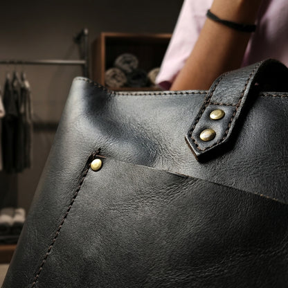 IRENE™ • Bolso Tote Piel Genuina Búfalo Cremallera Cabe Portátil | Accesorios de Autor