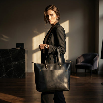 IRENE™ • Bolso Tote Piel Genuina Búfalo Cremallera Cabe Portátil | Accesorios de Autor
