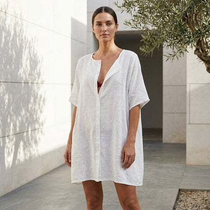 KATARINA™ • Camisa Oversize Algodón Lino Manga Corta | Moda de Autor