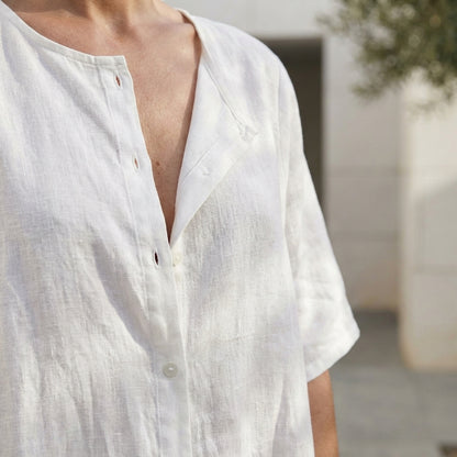 KATARINA™ • Camisa Oversize Algodón Lino Manga Corta | Moda de Autor