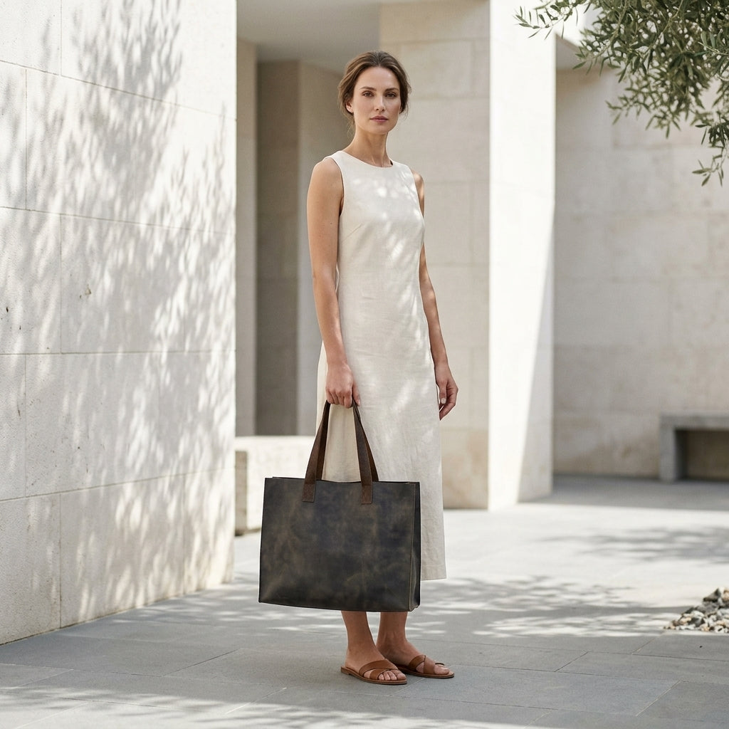 XENIA™ • Bolso Tote Piel Top Grain Acabado Moca Vintage | Accesorios de Autor