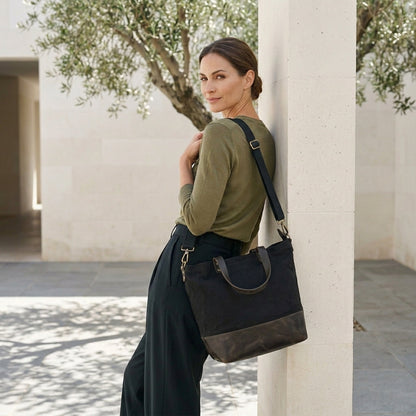 YLENIA™ • Bolso Tote Canvas y Piel Genuina Correa Extraíble | Accesorios de Autor