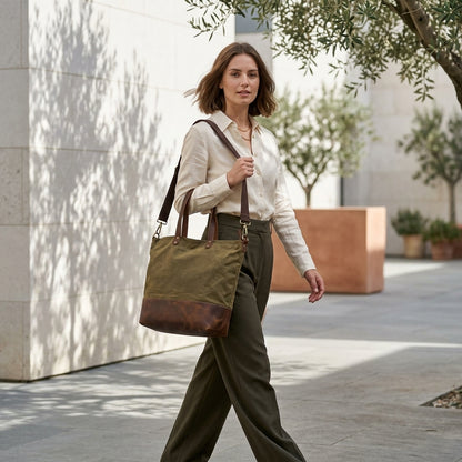 YLENIA™ • Bolso Tote Canvas y Piel Genuina Correa Extraíble | Accesorios de Autor