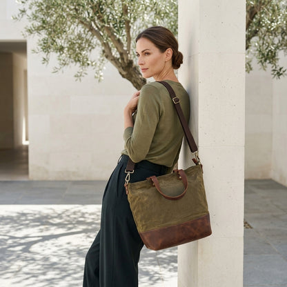 YLENIA™ • Bolso Tote Canvas y Piel Genuina Correa Extraíble | Accesorios de Autor