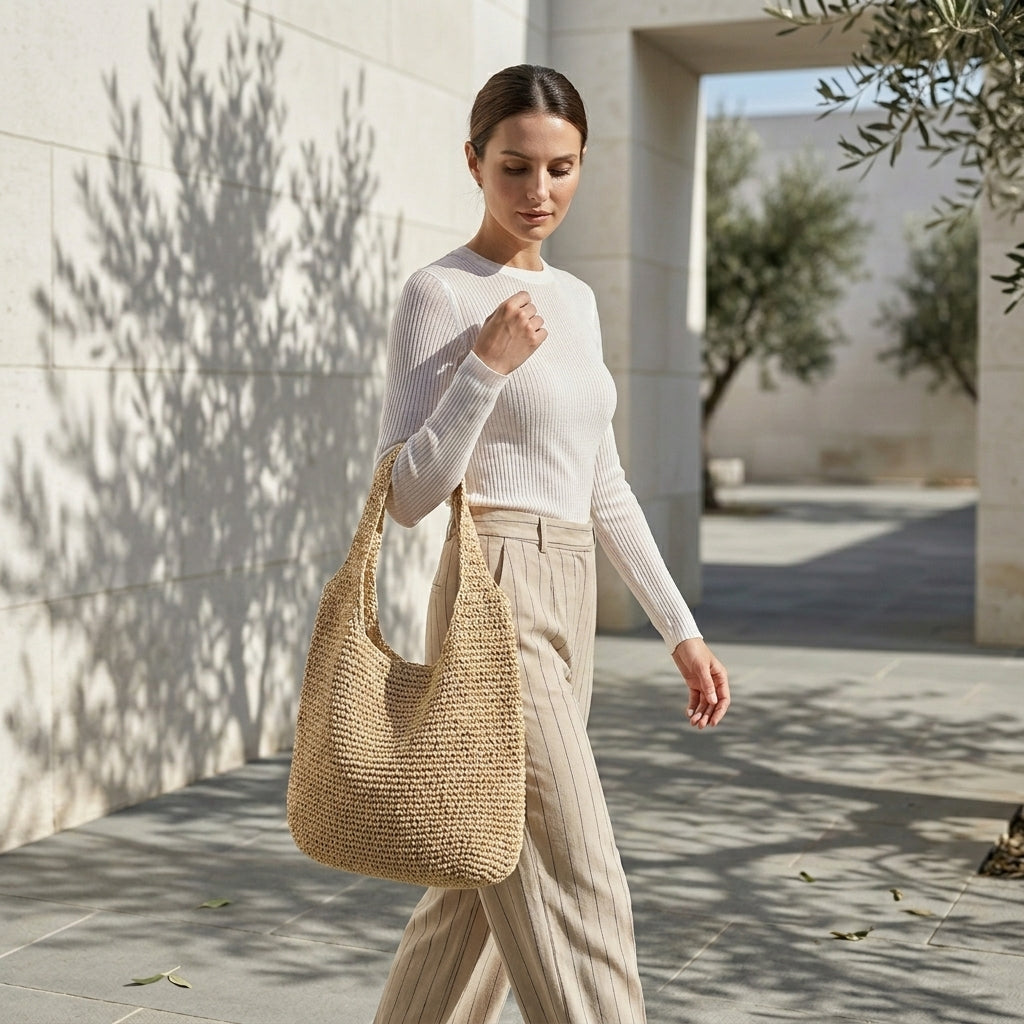 CLARA™ • Bolso de Playa Paja Natural Hombro Verano | Accesorios de Autor