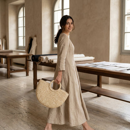 BERENICE™ • Bolso Tote de Ratán con Forro de Lino | Accesorios de Autor