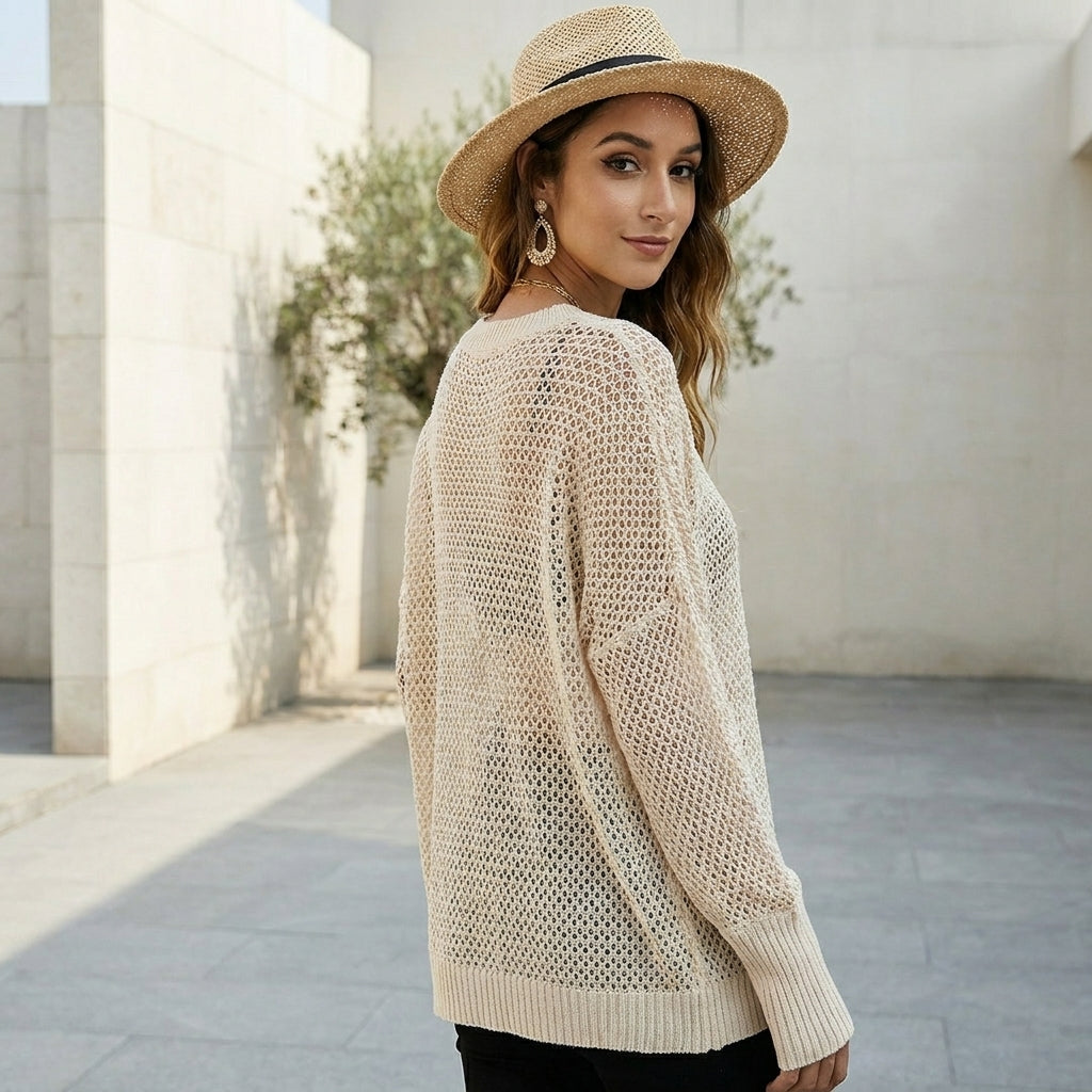 LILIANA™ • Jersey de Punto Calado Boxy con Manga Murciélago