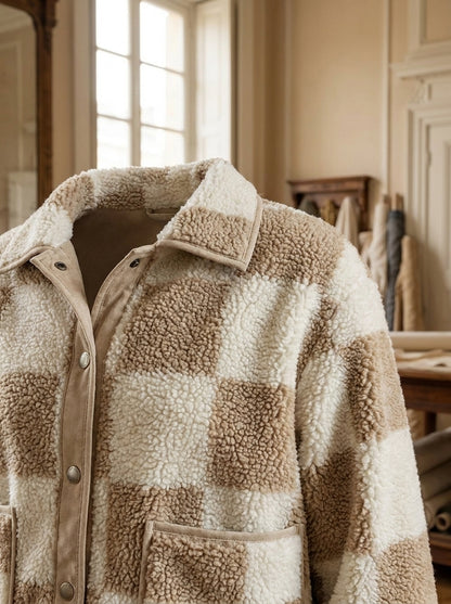 NATALIA™ • Chaqueta Sherpa Cuadros con Botones