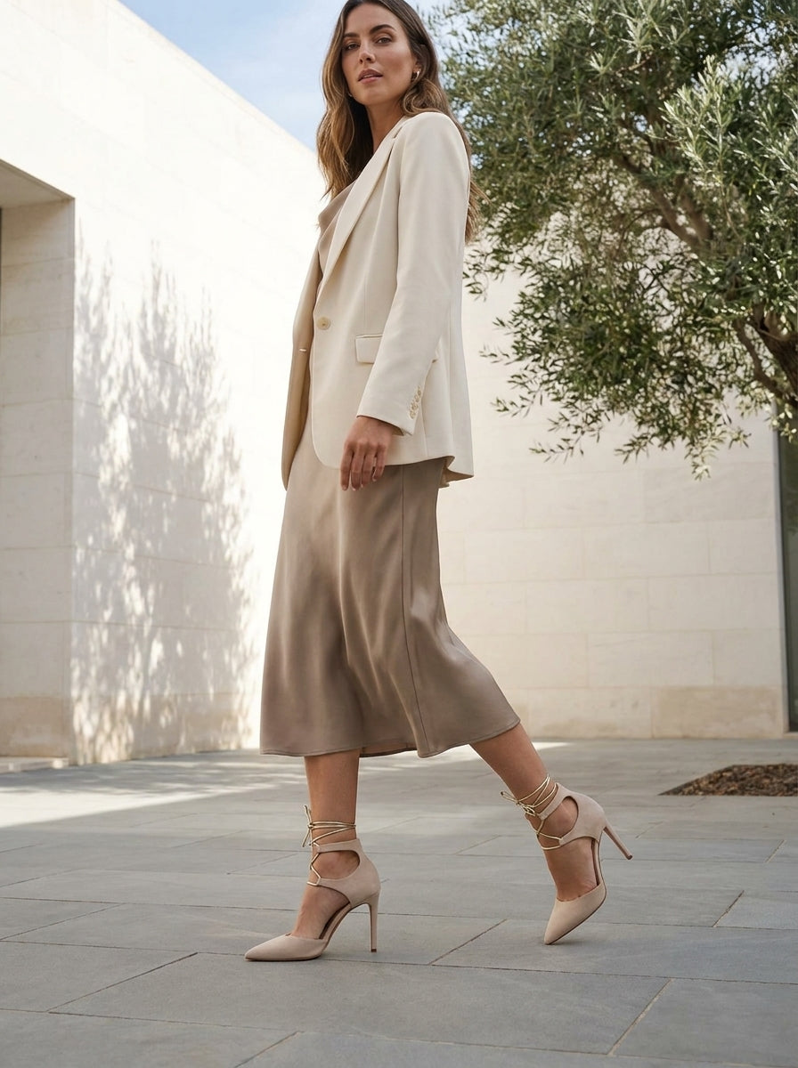 LUCIA™ • Sandalia Beige Punta en Pico | Calzado de Autor