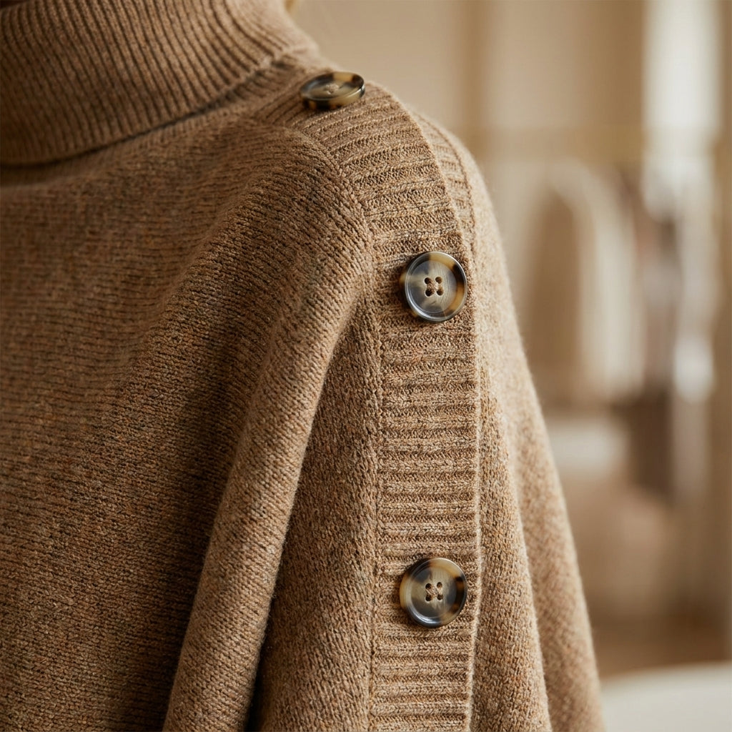IDA™ • Poncho de Cuello Alto con Botones Laterales