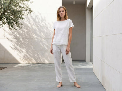 MARCELLA™ • Pijama de Lino Blanco | Loungewear Europeo de Primera Calidad