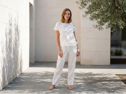 MARCELLA™ • Pijama de Lino Blanco | Loungewear Europeo de Primera Calidad