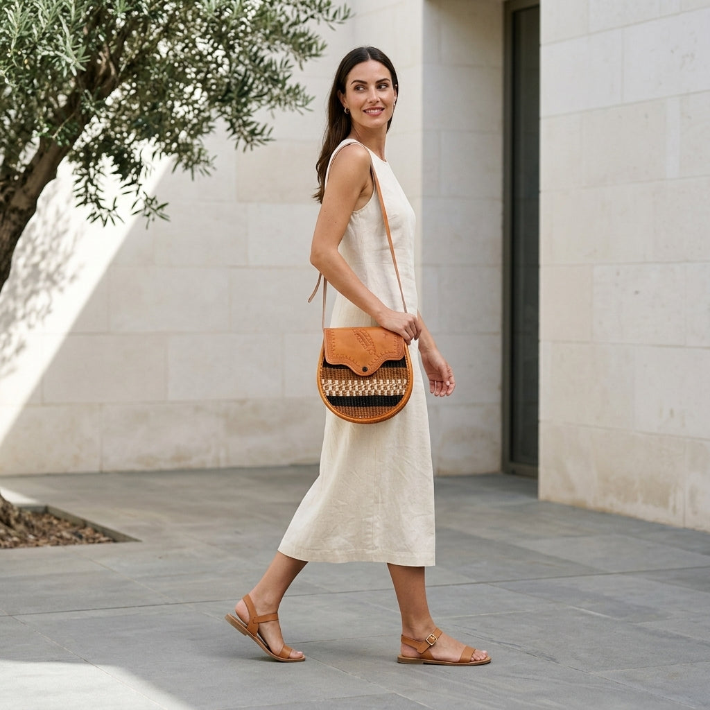 TERESA™ • Bolso Kiondo Africano Sisal y Cuero Natural Multicolor | Accesorios de Autor