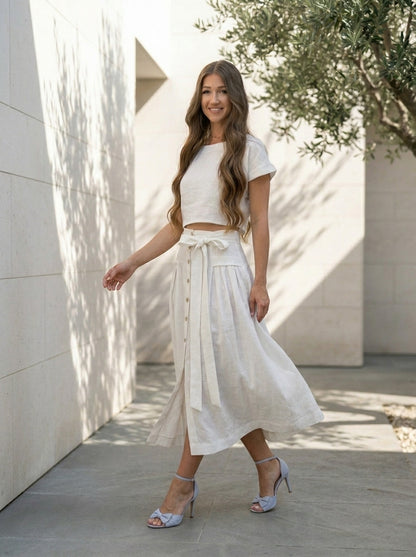 CARMELA™ • Set Taormina | Crop Top y Falda Midi en Lino Europeo